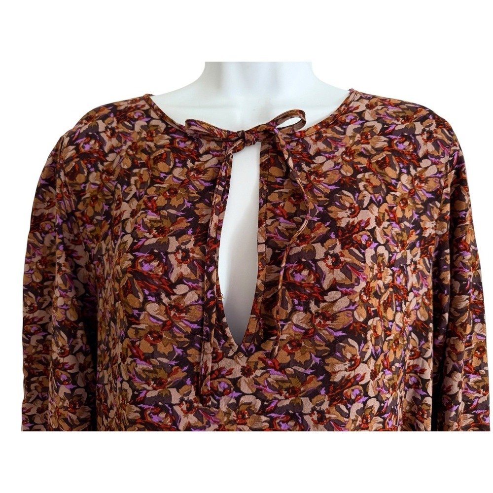 Natural Life Maxi Dress M Keyhol Brown Floral Tiered 3/4 Sleeve Boho Cottagecore - Picture 3 of 11